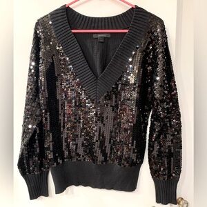 Express Black Sequin V Neck Sweater Small